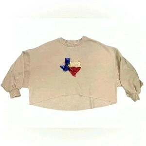 Mamie Ruth Texas Cropped Puff Sleeve Sweatshirt